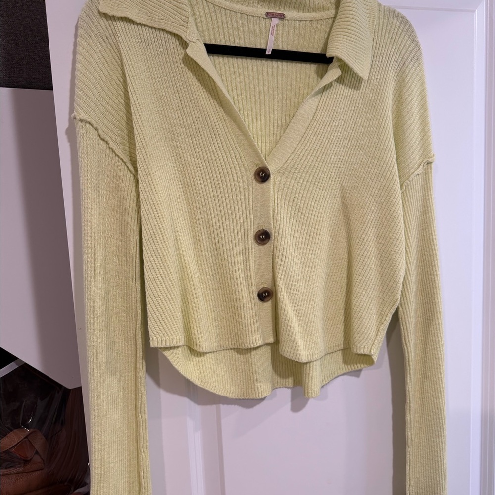 Free People Light Yellow Button-Down Shirt